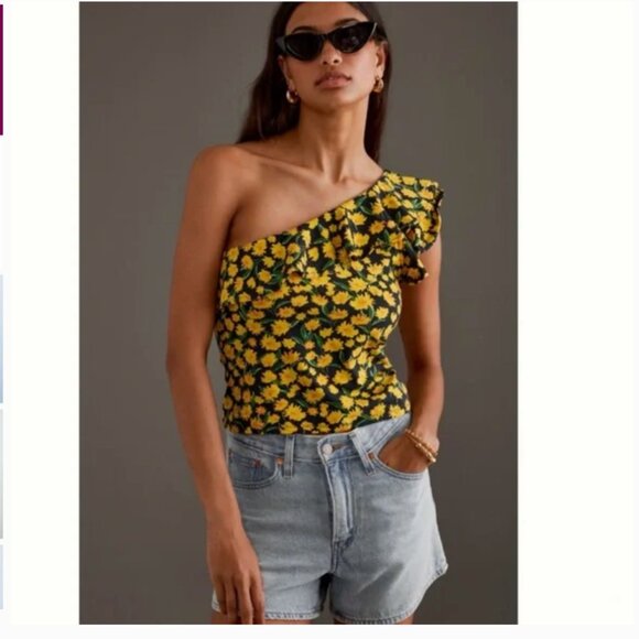 NWT Anthropologie Maeve One-Shoulder Ruffled Floral Top Women's Medium - Picture 3 of 13